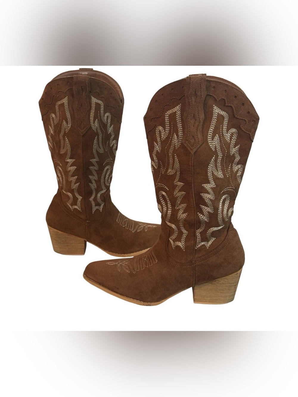 Women's Suede Western Boots SHIBEVER Brown  Cowboy Mid-Calf Size 10